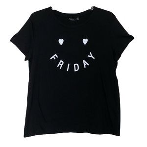 NWT BERSHKA | Friday Smiley Face T-Shirt Short Sleeve Black